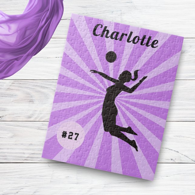 Girl Playing Volleyball Niedlich Pink Name & Numme Puzzle (Von Creator hochgeladen)