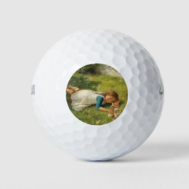 Girl Playing with Chicks (Hen und Huhn) Golfball (Vorderseite)