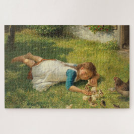 Girl Playing with Chicks (Hen und Huhn) Puzzle