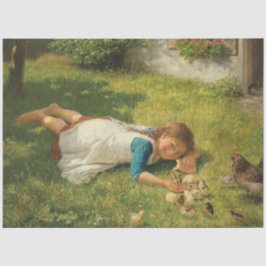 Girl Playing with Chicks (Hen und Huhn) Seidenpapier