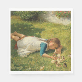 Girl Playing with Chicks (Hen und Huhn) Serviette