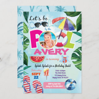 Girl-Pool-Party Geburtstags-Foto Einladung