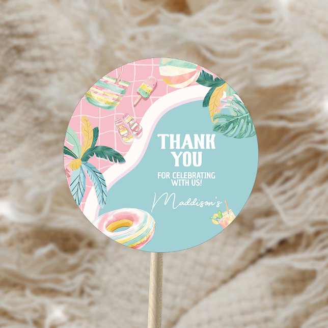 Girl Pool Party Geburtstagsparty Runder Aufkleber (Von Creator hochgeladen)