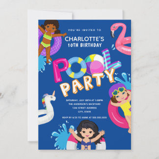Girl Pool Swim Party 10. Geburtstag Einladung