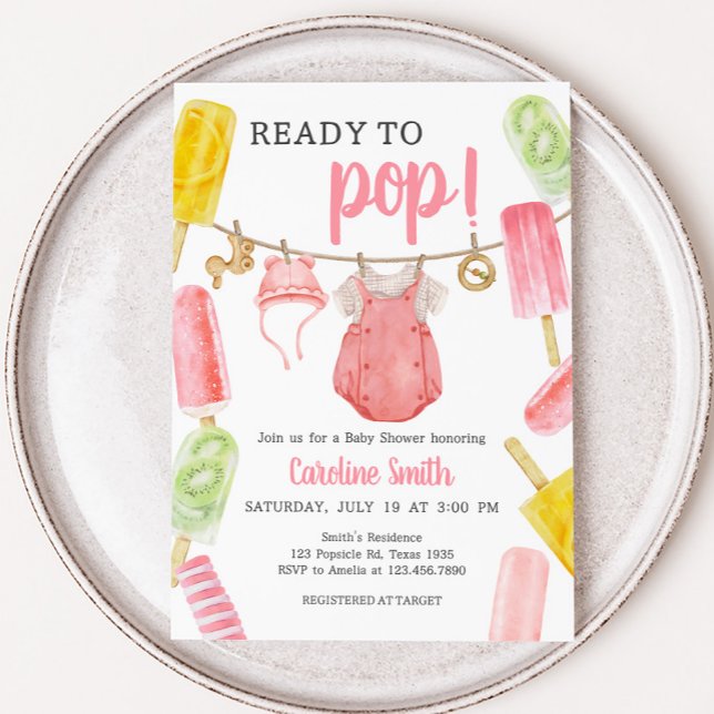 Girl Popsicle Baby Dusche Einladung (Girl Ready to Pop Popsicle Baby Shower Invitation)
