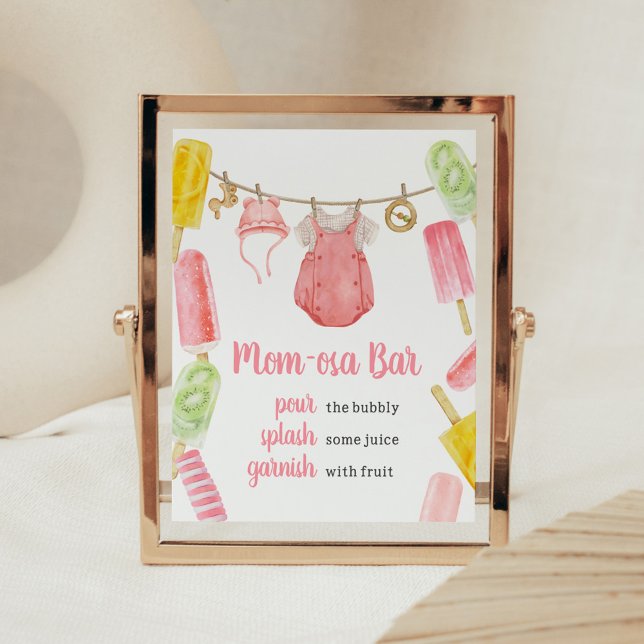 Girl Popsicle Baby Dusche Mama Osa Bar Poster (Popsicle Baby Shower Mom Osa Bar Sign)