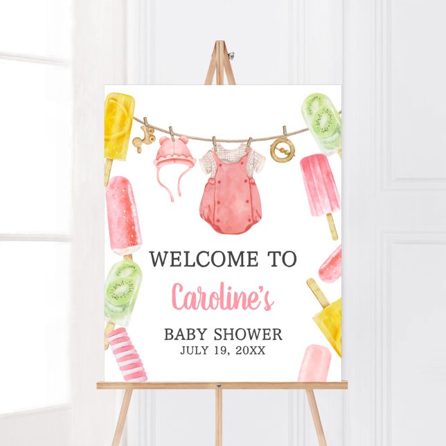 Girl Popsicle Baby Dusche Willkommen Poster (Popsicle Baby Shower Welcome Sign)