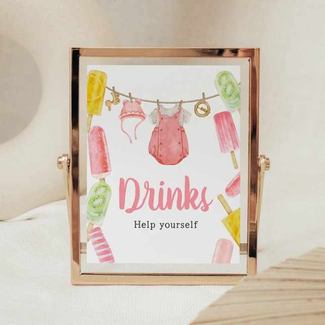 Girl Popsicle Baby Duschgetränke Poster (Popsicle Baby Shower Drinks Sign )