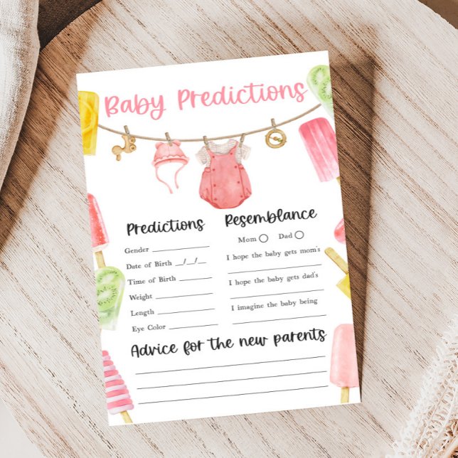 Girl Popsicle Baby Shower Baby Predictions Game (Ready to Pop Popsicle Baby Shower Game)