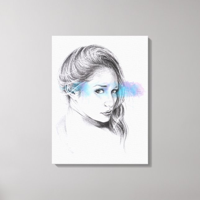 Girl-Portrait-Bleistift zeichnend Kunst Leinwanddruck (Vorderseite)