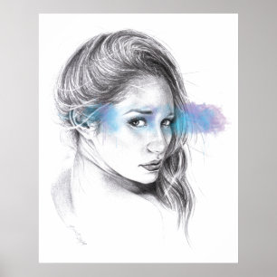 Girl-Portrait-Bleistift zeichnend Kunst Poster