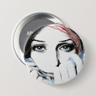 Girl-Portrait Hübsche Augen Wasserfarbene Malkunst Button
