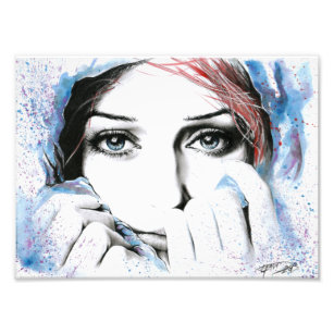 Girl-Portrait Hübsche Augen Wasserfarbene Malkunst Fotodruck