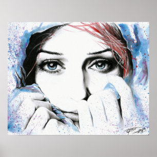 Girl-Portrait Hübsche Augen Wasserfarbene Malkunst Poster