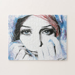 Girl-Portrait Hübsche Augen Wasserfarbene Malkunst Puzzle