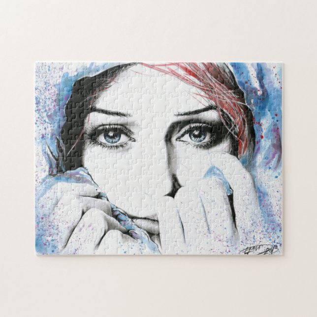 Girl-Portrait Hübsche Augen Wasserfarbene Malkunst Puzzle (Horizontal)