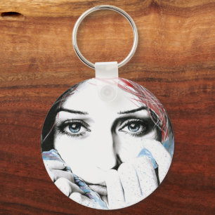 Girl-Portrait Hübsche Augen Wasserfarbene Malkunst Schlüsselanhänger