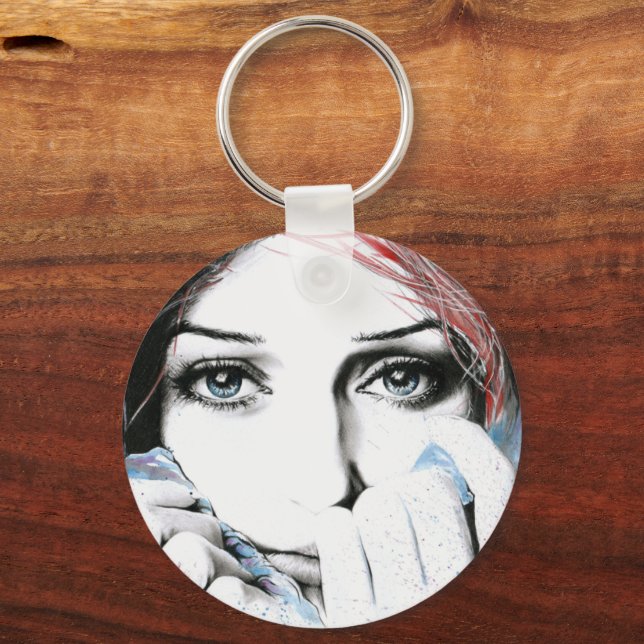Girl-Portrait Hübsche Augen Wasserfarbene Malkunst Schlüsselanhänger (Vorderseite)