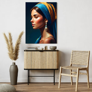 Girl Portrait in Blau und Gold, klassisch Poster