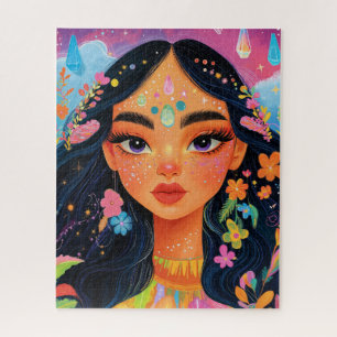 Girl-Portrait mit Blume und Kristallen Puzzle