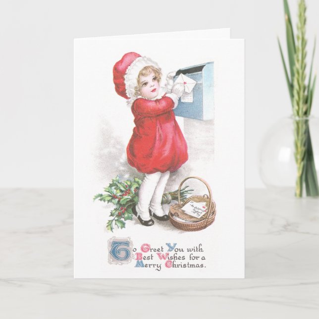 Girl Posting Letters Vintage Weihnachten (Vorderseite)