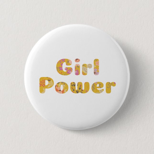 Girl-Power Blumenbriefe in Senfgelb Button (Vorderseite)
