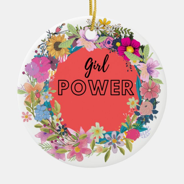 Girl-Power-Blumendesign Keramik Ornament (Vorne)