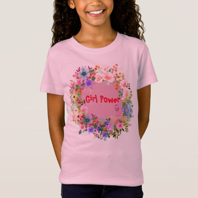 Girl-Power-Blumendesign T-Shirt (Vorderseite)