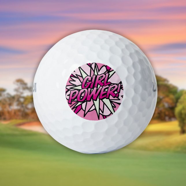 GIRL POWER Comic Buchen Spaß Modern Rosa Golfball (GIRL POWER Comic Book Fun Modern Pink Golf Balls)