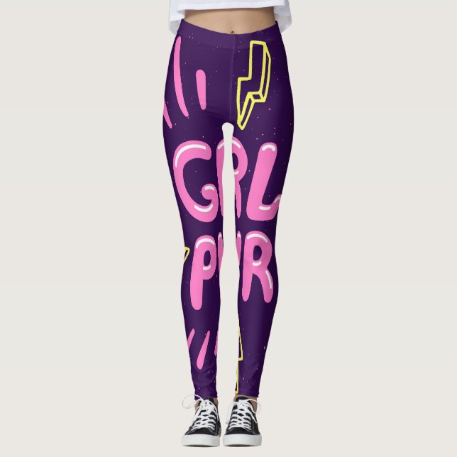 Girl Power feministischer Slogan, violetter Hinter Leggings (Vorderseite)