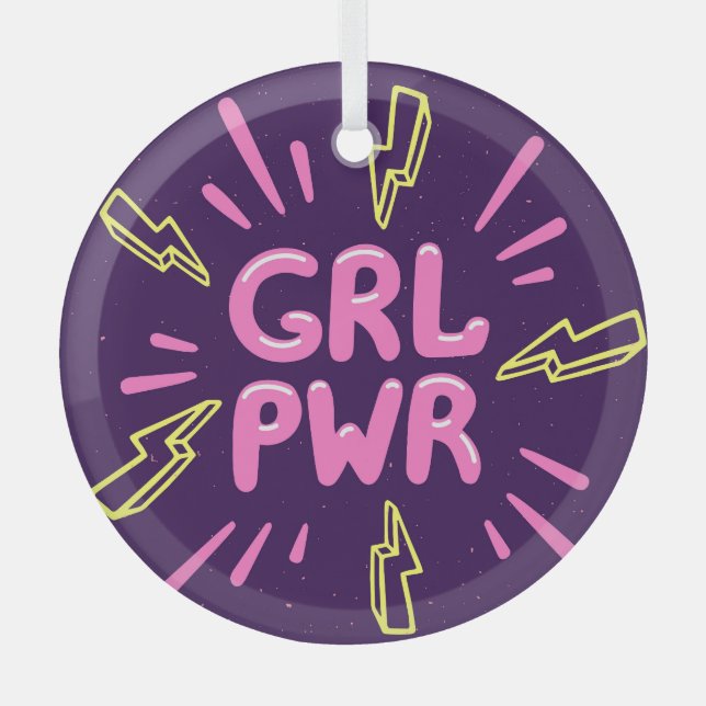Girl Power feministischer Slogan, violetter Hinter Ornament Aus Glas (Vorderseite)