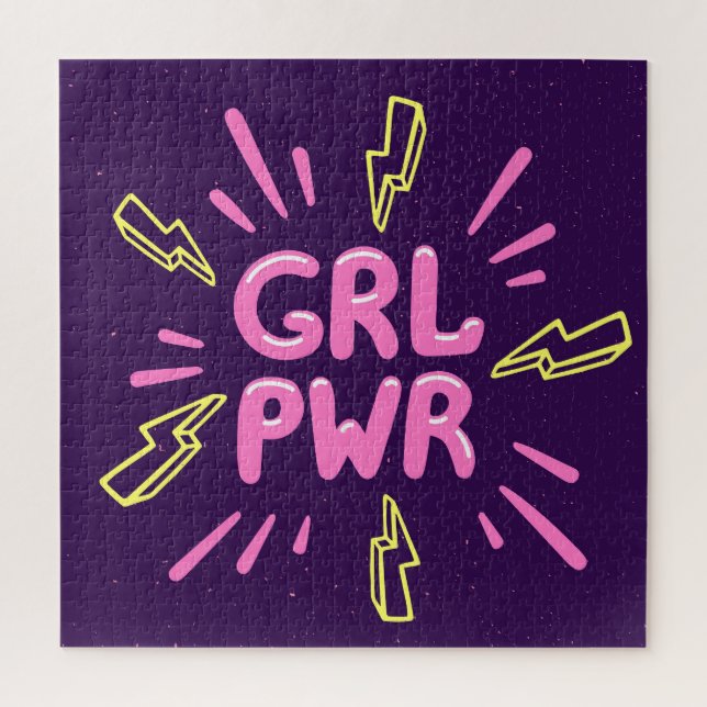 Girl Power feministischer Slogan, violetter Hinter Puzzle (Vertikal)
