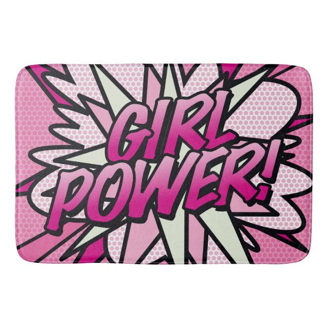 GIRL POWER Fun Retro Comic Pop Kunst Badematte (Vorderseite)