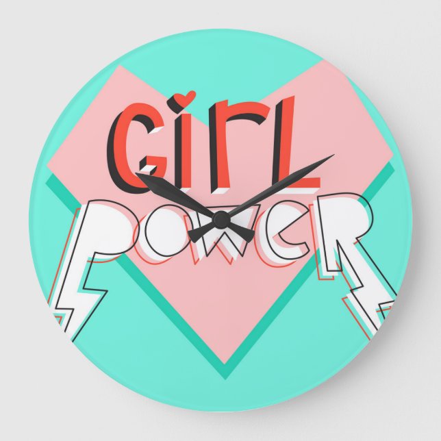 Girl-Power: Niedlicher grafischer Slogan Große Wanduhr (Vorderseite)