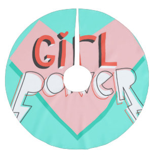 Girl-Power: Niedlicher grafischer Slogan Polyester Weihnachtsbaumdecke