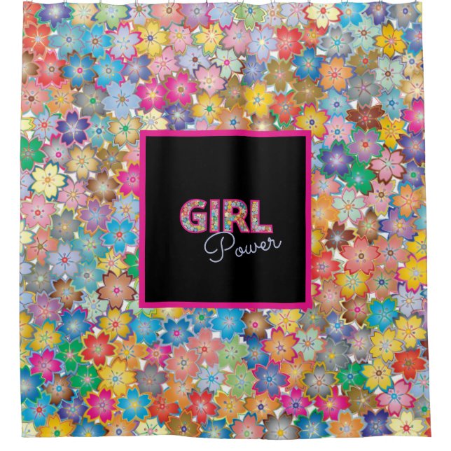 Girl-Power | Pink Girly Beautiful Wildblume Frauen Duschvorhang (Vorderseite)