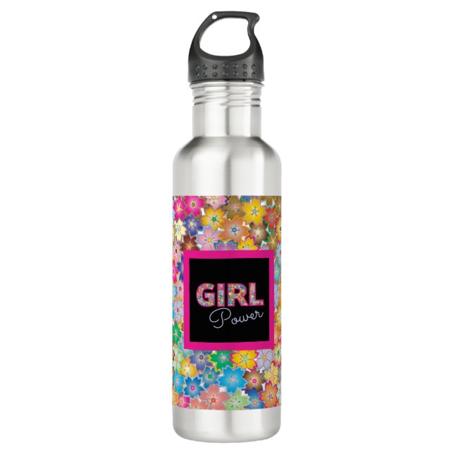 Girl-Power | Pink Girly Beautiful Wildblume Frauen Edelstahlflasche (Vorderseite)