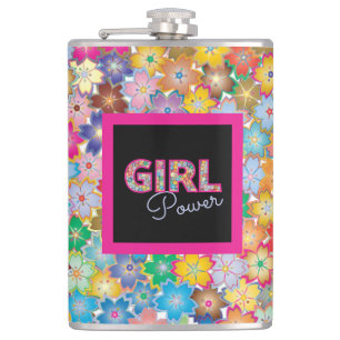 Girl-Power   Pink Girly Beautiful Wildblume Frauen Flachmann