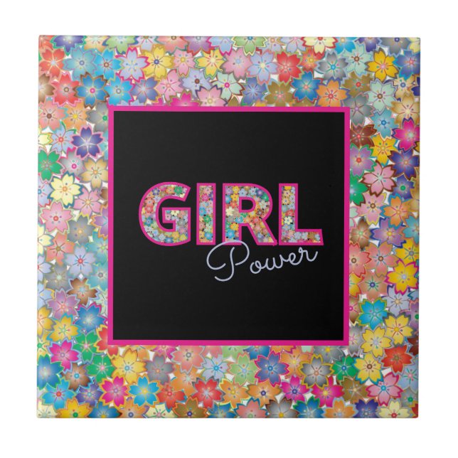 Girl-Power | Pink Girly Beautiful Wildblume Frauen Fliese (Vorderseite)