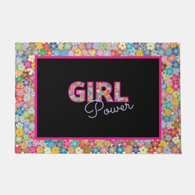 Girl-Power | Pink Girly Beautiful Wildblume Frauen Fußmatte (Vorderseite)