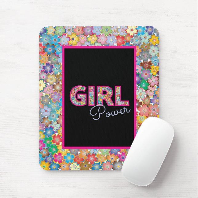 Girl-Power | Pink Girly Beautiful Wildblume Frauen Mousepad (Mit Mouse)
