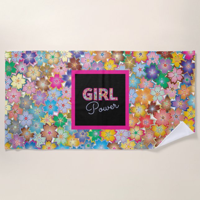 Girl-Power | Pink Girly Beautiful Wildblume Frauen Strandtuch (Vorderseite)
