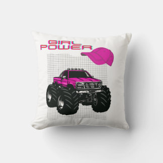 Girl Power Pink Monster Truck Square Kissen
