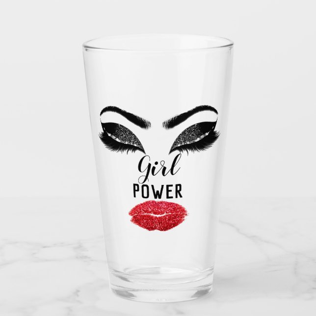 Girl Power Red Kiss Lips Brautparty Glas (Vorderseite)