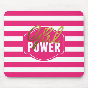 Girl Power - Rosa-Weiß und Goldstreifen Mousepad