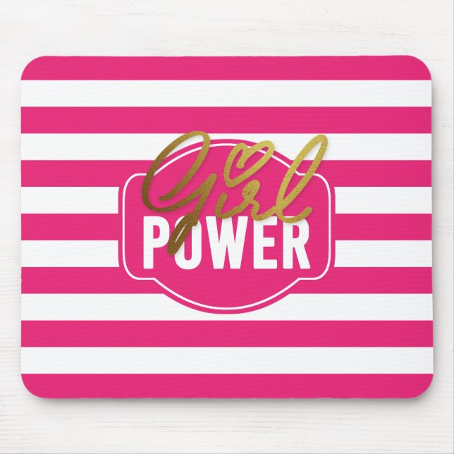 Girl Power - Rosa-Weiß und Goldstreifen Mousepad (Vorne)