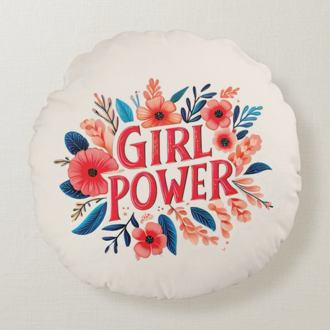Girl-Power Rundes Kissen (Vorderseite)