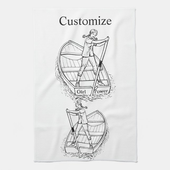 Girl Power Sculling Boat Thunder_Cove Geschirrtuch (Vertikal)