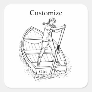 Girl Power Sculling Boat Thunder_Cove  Quadratischer Aufkleber