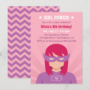 Girl Power Superhero Geburtstagsparty Bash Einladung